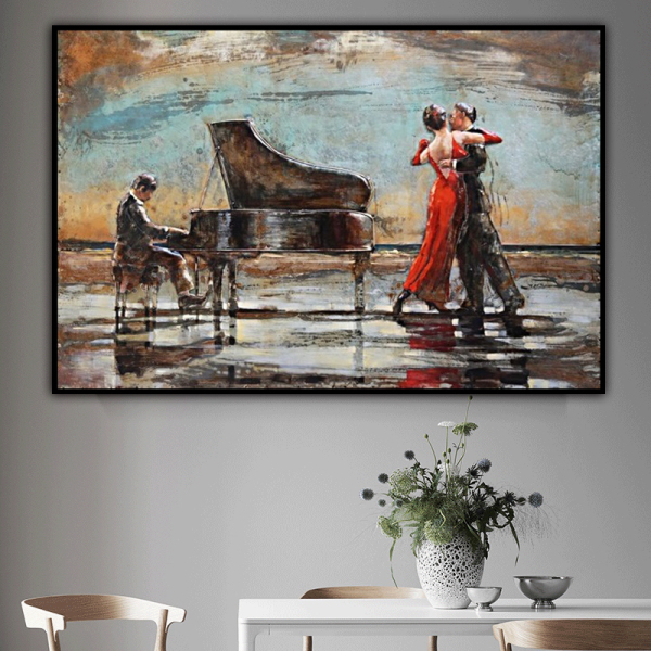 Handmade  Texture Oil Painting A group of dancers dancing with the piano Abstract Art Wall Pictures for  Home Office Decoration