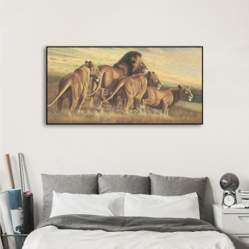 Customized diy living room decoration the lion family sweetvel art painting, printed type home art printed canvas painting