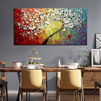 Unframed Handmade Texture Knife Flower Tree Abstract Modern Wall Art Oil Painting Canvas Home Wall Decor For Room Decoration