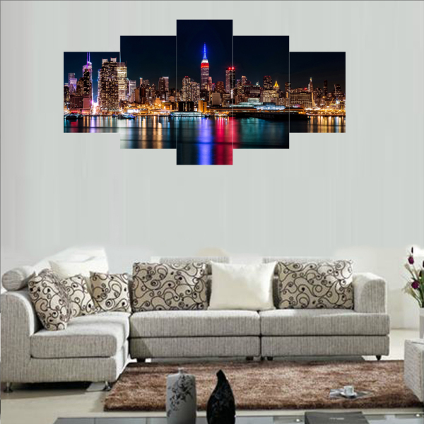 Modern 5 Frameless Canvas City Night Scene Picture Printing Art Home Decoration 5 Living Room Picture
