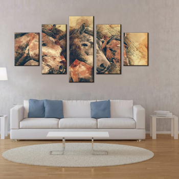 5 paneles animal pintura retro impresión caballo arte lienzo pinturas para sala de estar Oficina decoración de Navidad