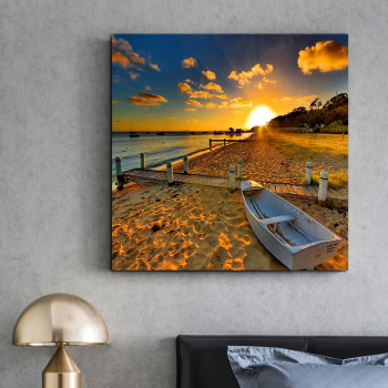 Custom landscape setting sun with sea scenic art canvas oil painting, home wall decor crafts printed canvas painting