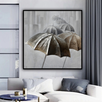 handmade oil painting  Thick texture A line of gray and black umbrellas home decor  Wall Decoration