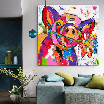 Hand Painted Cool pig Canvas Oil Paintings Wall Art for Living Room Home Wall Decor Animals Pictures for Kids Room Art Decor