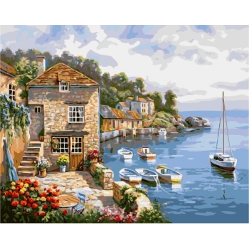 Custom designs DIY painting seaside village house paint by number kit handmade oil painting on canvas