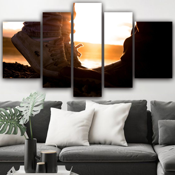 Custom home decoration the setting sun beautiful living room picture prints 5 panel wall art canvas painting