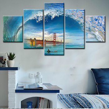 High quality art paintings print bridge under the waves theme print oil painting