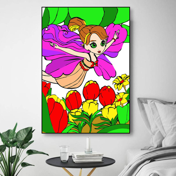 New arrival fairy canvas acrylic painting, painting by numbers for children, coloring diy oil painting by numbers kit