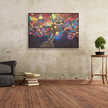 Abstract colorful tree on black background living room bedroom print decoration canvas painting