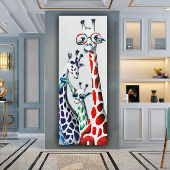 Handmade Texture Oil Painting Funny giraffes of three Abstract Art Wall Pictures for Home Office Decoration