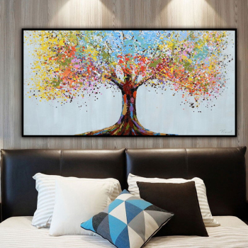handmade painting Thick texture A colorful tree for room decoration