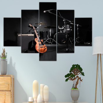 Instrumento Musical moderno guitarra fondo negro decoración del hogar póster Pared de salón arte lienzo pintura al óleo