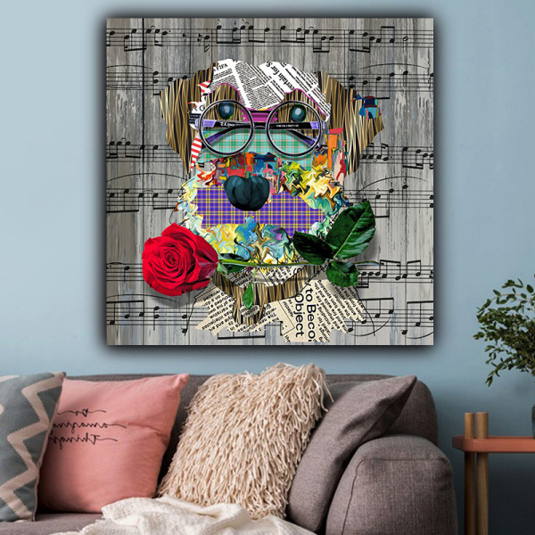 Home decoration painting custom design music note puppy stitching picture printing product painting wall art canvas painting