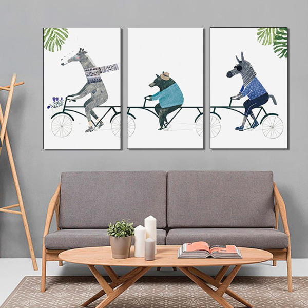 Оптовая медведь ездить на велосипеде плакат современная зебра искусство холст картины декор детской комнаты