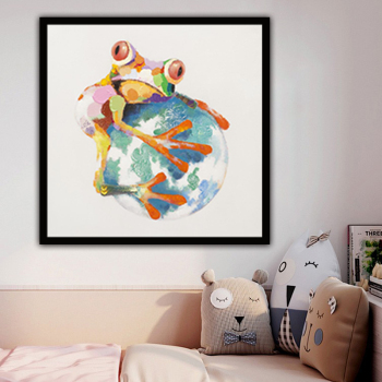Украшение стены ручной работы Прекрасная лягушка с мячом в руках Абстрактное искусство на холсте Картина маслом Декор настенный декор