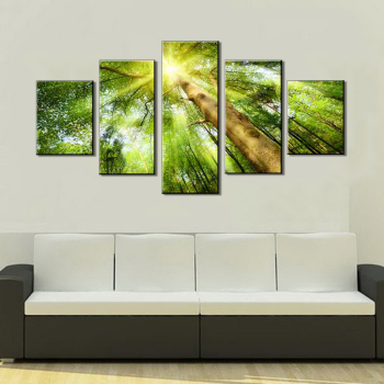 Photos décoration de la maison HD imprimé peintures modulaires affiches moderne 5 panneau vert arbre paysage Tableau mur Art toile