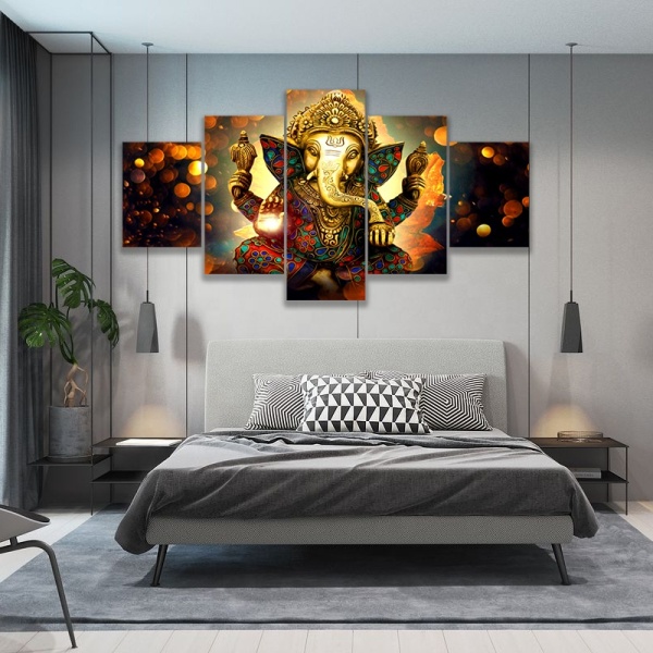 High Quality 5 Panels Canvas Print, Hindu God Portrait Canvas Print Wall Picture For Home Decoration