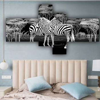 Hot selling classic wall art forest two zebras photo stitching canvas wholesale original product painting