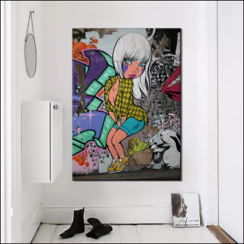 Graffiti Colorful White Hair Trend Cool Girl And Monroe Pose Abstract Oil Painting And Wall Home Decoration Painting