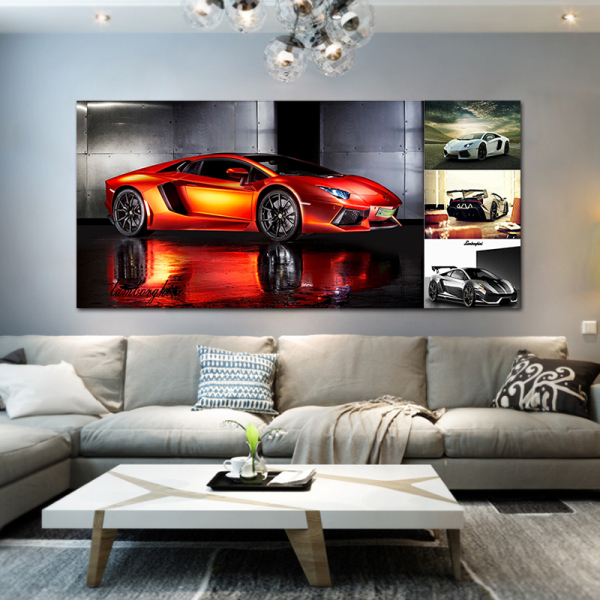 Home decor the red running car picture painting, OEM design high quality canvas wall painting