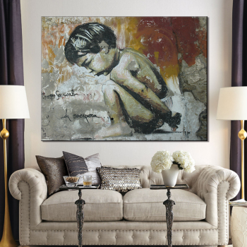 Realismo estilo arte hecho a mano lienzo pintura niño desnudo pintura al óleo enmarcada pared para sala de estar decoración del hogar arte