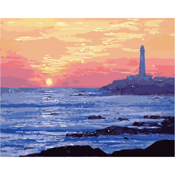Sunset Natural Building Landscape Oil Painting By Numbers For Adults. Hand Painted Oil Paint By Numbers