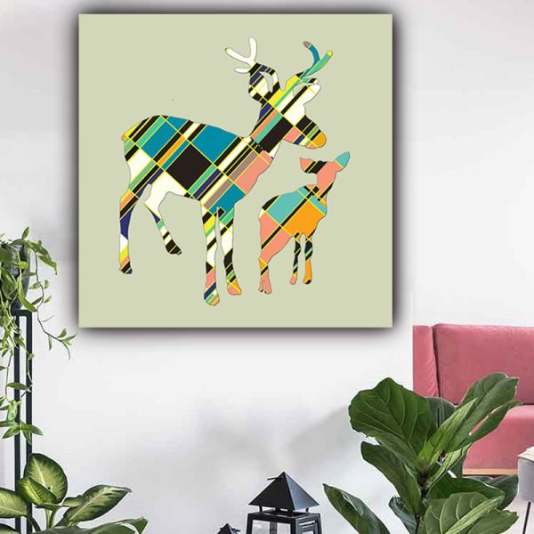 Good product sale art custom design color geometric graph stitching two deer picture printing simple canvas painting