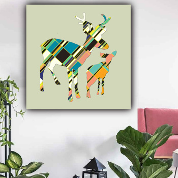 Good product sale art custom design color geometric graph stitching two deer picture printing simple canvas painting