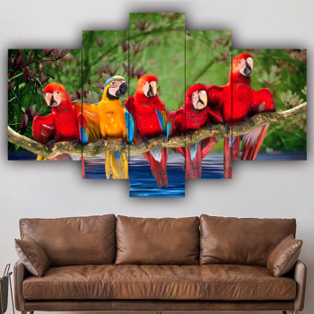 Original Five Printed Parrot Picture Custom Printing Living Room Sofa Background Canvas Decorative Painting