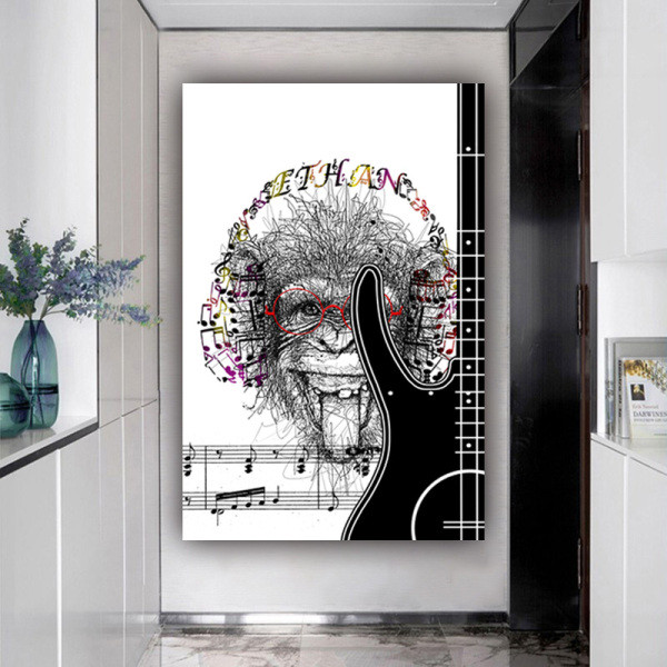 Custom wall art design guitar musical gorilla photo picture print original product canvas painting