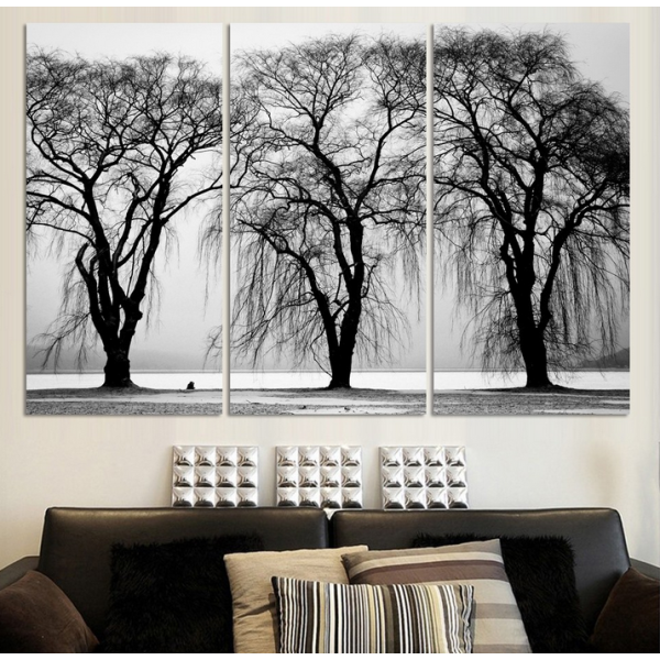 3 unids / set venta caliente envío gratis blanco negro árboles lienzo arte moderno hogar pared decorativa HD impresión pintura sin marco