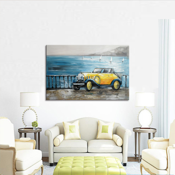 100% pintura al óleo de textura hecha a mano coches por el mar cuadros de arte abstracto de pared para la decoración de la sala de estar y la oficina en casa