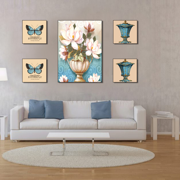 5 Pieces Christmas Thangka style flower art Canvas Painting for Sale Modern Butterfly PrintArtWall Home Decoration unframed
