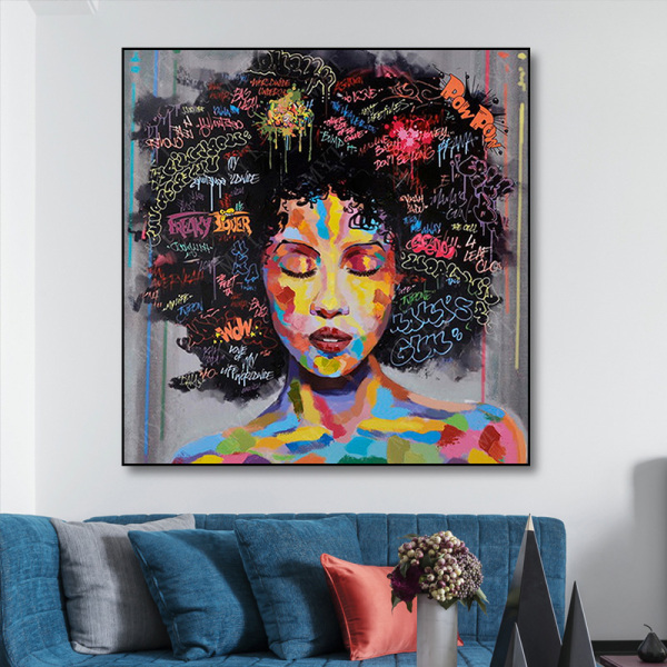 New style hot Afros hair black woman art painting, DIY prints canvas painting, person prints canvas painting