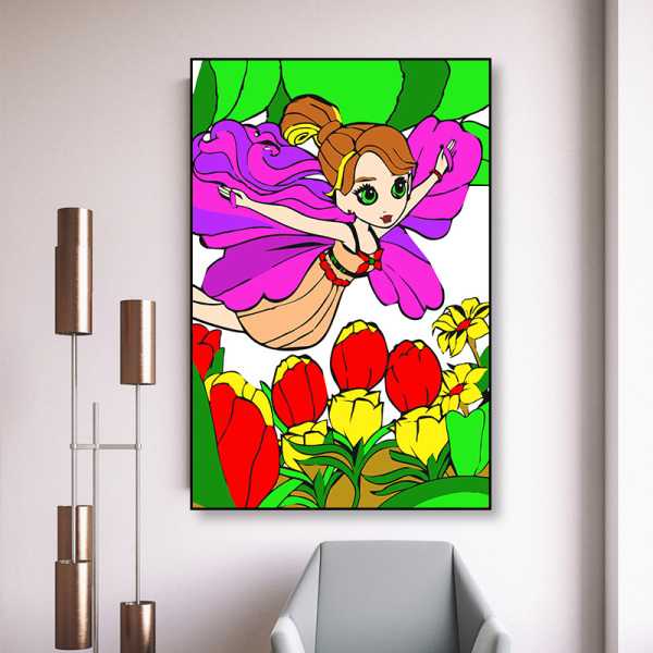 New arrival fairy canvas acrylic painting, painting by numbers for children, coloring diy oil painting by numbers kit
