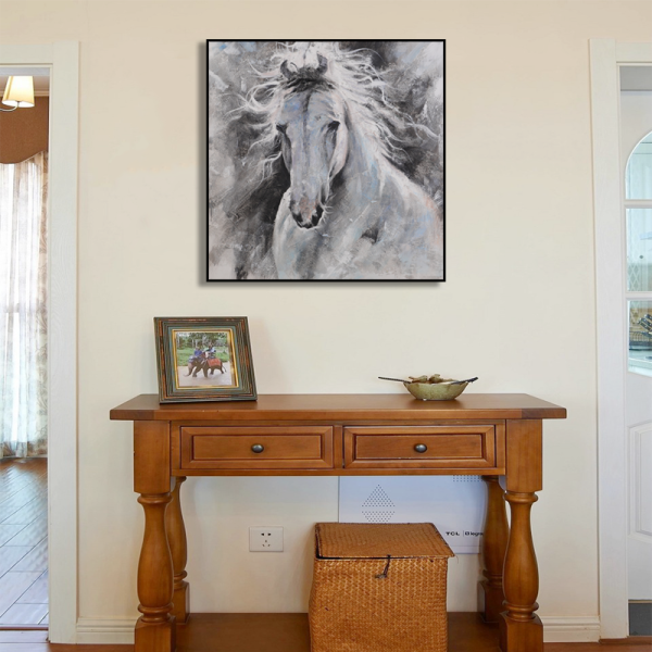 Handmade white horse animal oil painting, OEM&ODM available handpainted canvas painting