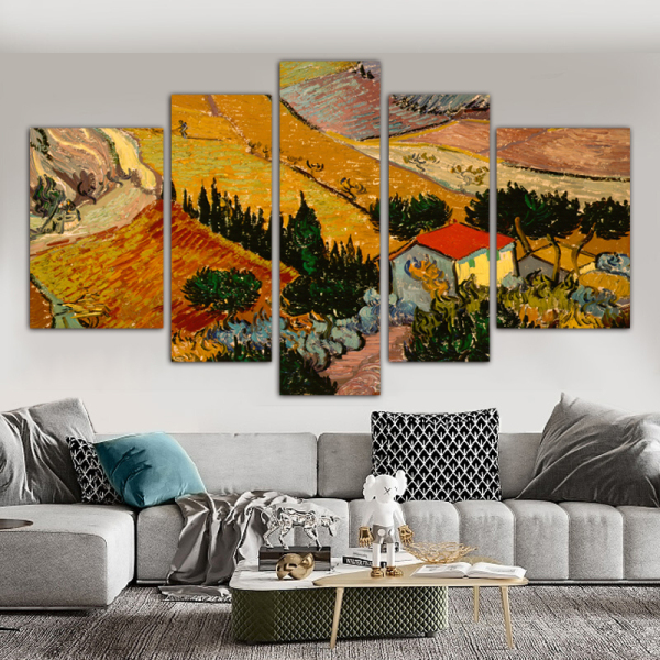 Canvas 5 Panel Hot Farmland and idyllic scenery   Wall Art Poster HD Print OTHER Paintings