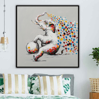 Animal Art Paintings Handmade Bright-coloured Elephant play ball Oil Paintings for Wall Decor