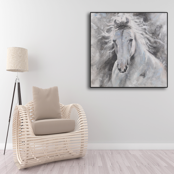 Pintura de caballo blanco Pintura 3D Lienzo Arte de la pared Pintura al óleo Cuadros de pared Arte de pared pintado a mano para sala de estar