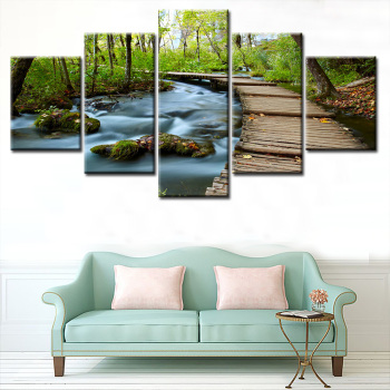 Modern 5 Frameless Canvas Forest Path Stream Printing Wall Art Home Decoration 5 Living Room Picture