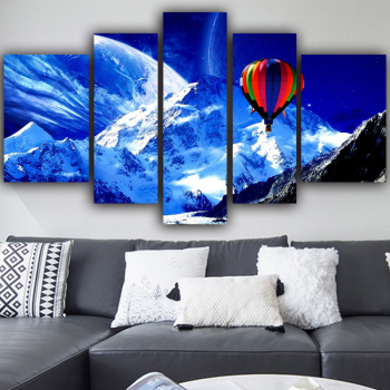 Modern Canvas 5 Panel Hot air balloon snow mountain Wall Art Poster HD Print Painting Modular Pictures