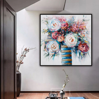 handmade oil painting  Thick texture Abstract A vase full of flowers home decor  Wall Decoration
