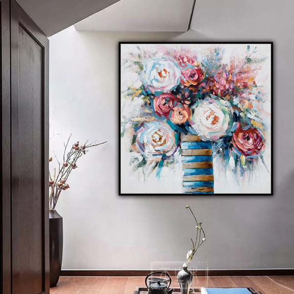 handmade oil painting  Thick texture Abstract A vase full of flowers home decor  Wall Decoration