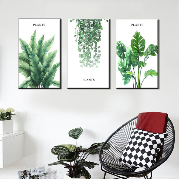 Modern Green Tropical Plant Leaves Canvas Art Print Poster , Nordic Green Plant Wall Pictures Kids Room Large Painting No Frame