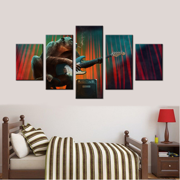 Modern 5 Frameless Canvas Monkey Playing Music Printing Wall Art Home Decoration 5 Living Room Picture