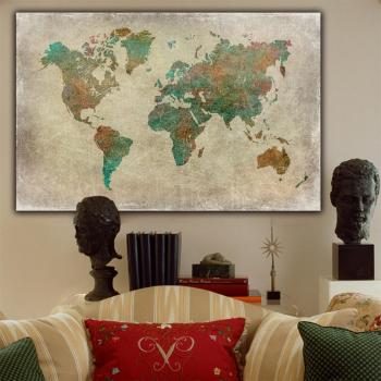 Modern World Map Home Decoration Poster Living Room Wall Art Canvas Oil Painting