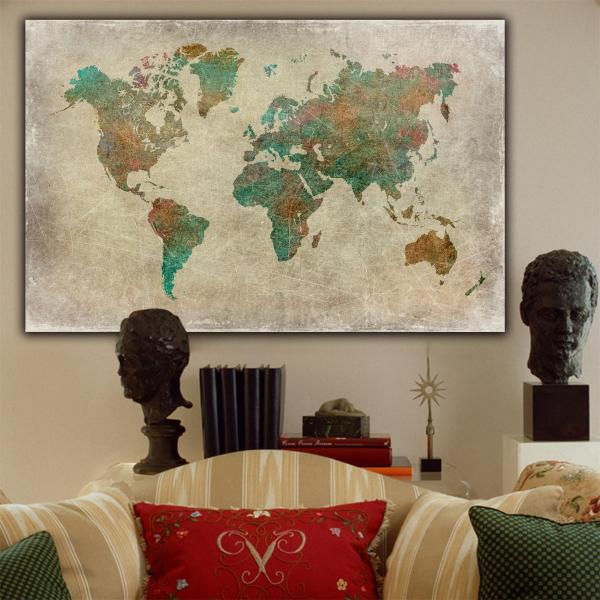 Modern World Map Home Decoration Poster Living Room Wall Art Canvas Oil Painting
