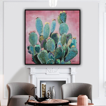 Pintura al óleo de cactus 100% pintada a mano sobre lienzo, decoración del hogar, lienzo hecho a mano, flores, plantas de cactus, pintura al óleo sin marco