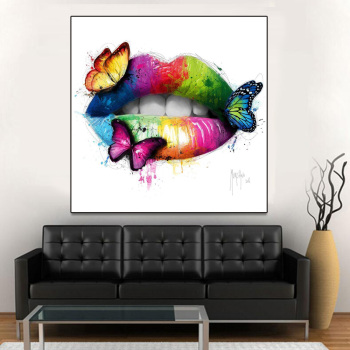 HD Printed red green Lips With Butterfly Painting Canvas Print room decor print picture canvas HD Printed red green Lips With Butterfly Painting Canvas Print room decor print picture canvas