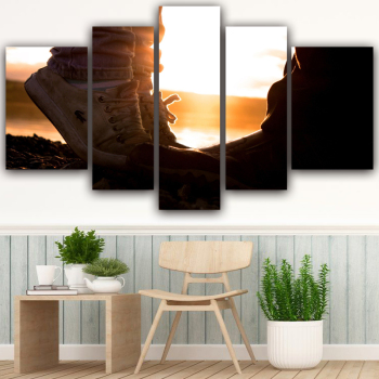 Custom home decoration the setting sun beautiful living room picture prints 5 panel wall art canvas painting
